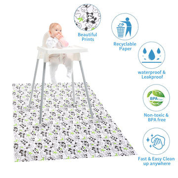 Chicmoments Toddlers 40 * 47 Inch Disposable Splat Mats, Panda Print Splash Mats For Under Highchair, 20 Sheets Waterproof & Lea