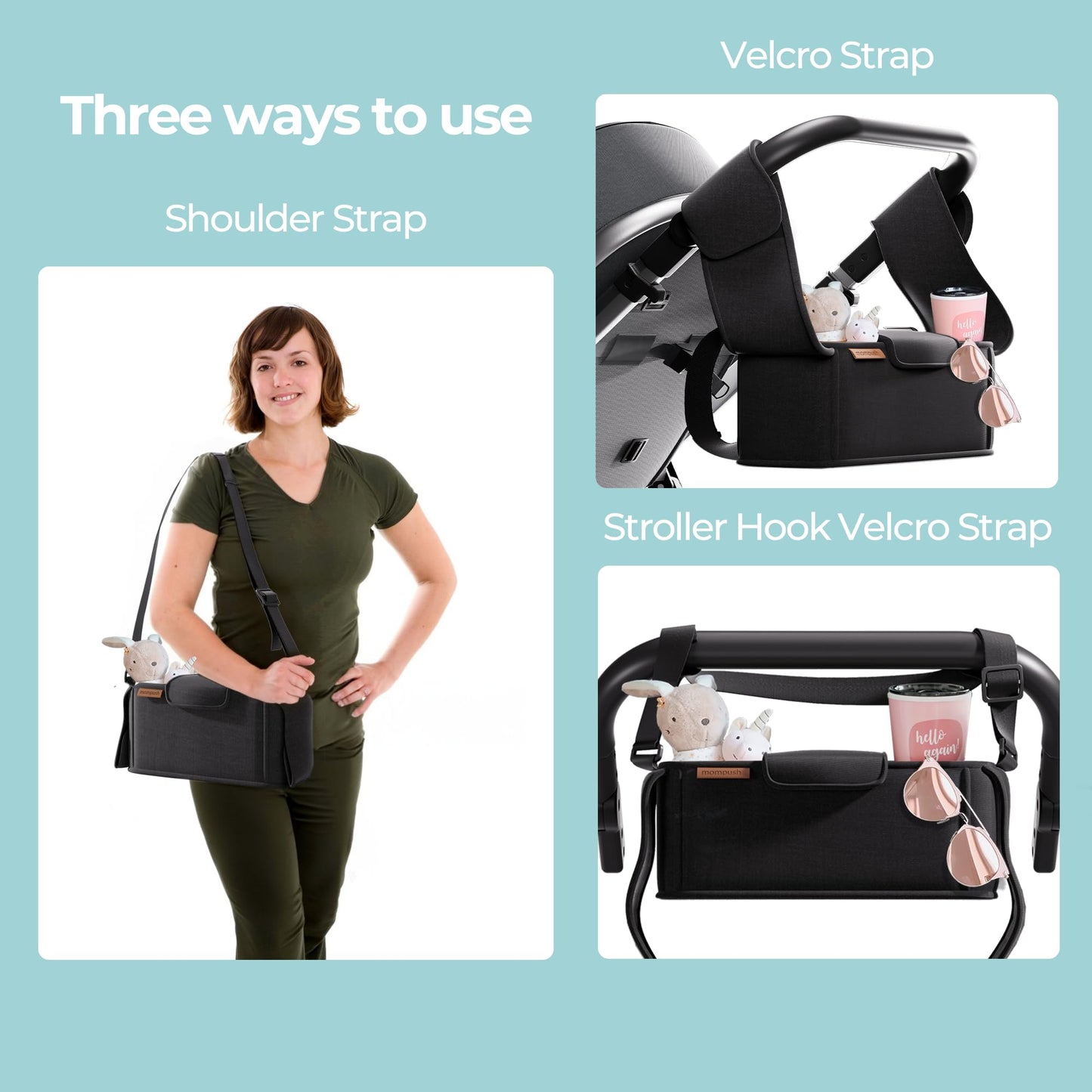 Mompush Stroller Organizer With Shoulder Strap, Large Storage Space And Cup Holder, Stroller Accessories Fits For Popular Stroll