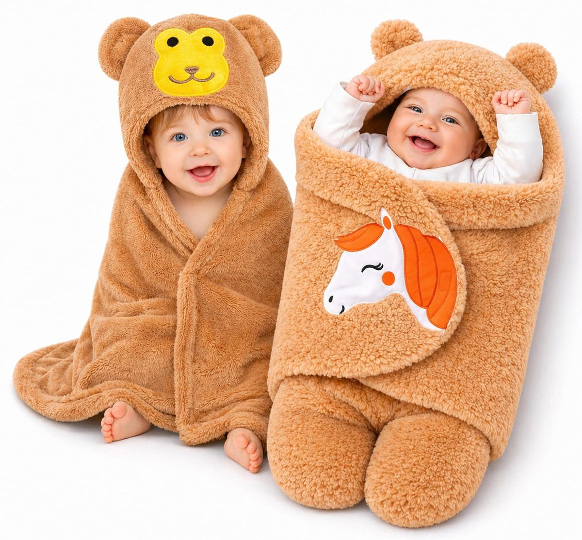 BRANDONN Baby Blankets New Born Combo Pack of Hooded Wrapper Sleeping Bag and Baby Bath Towel for 06 Months Baby Boys and Baby 