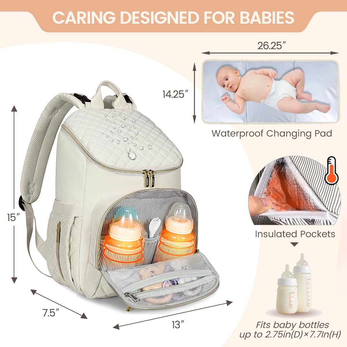 Lovevook Diaper Bag Backpack Large Capacity Baby Bag With Portable Changing Pad, Lightweight Waterproof Multifunction Baby Trave