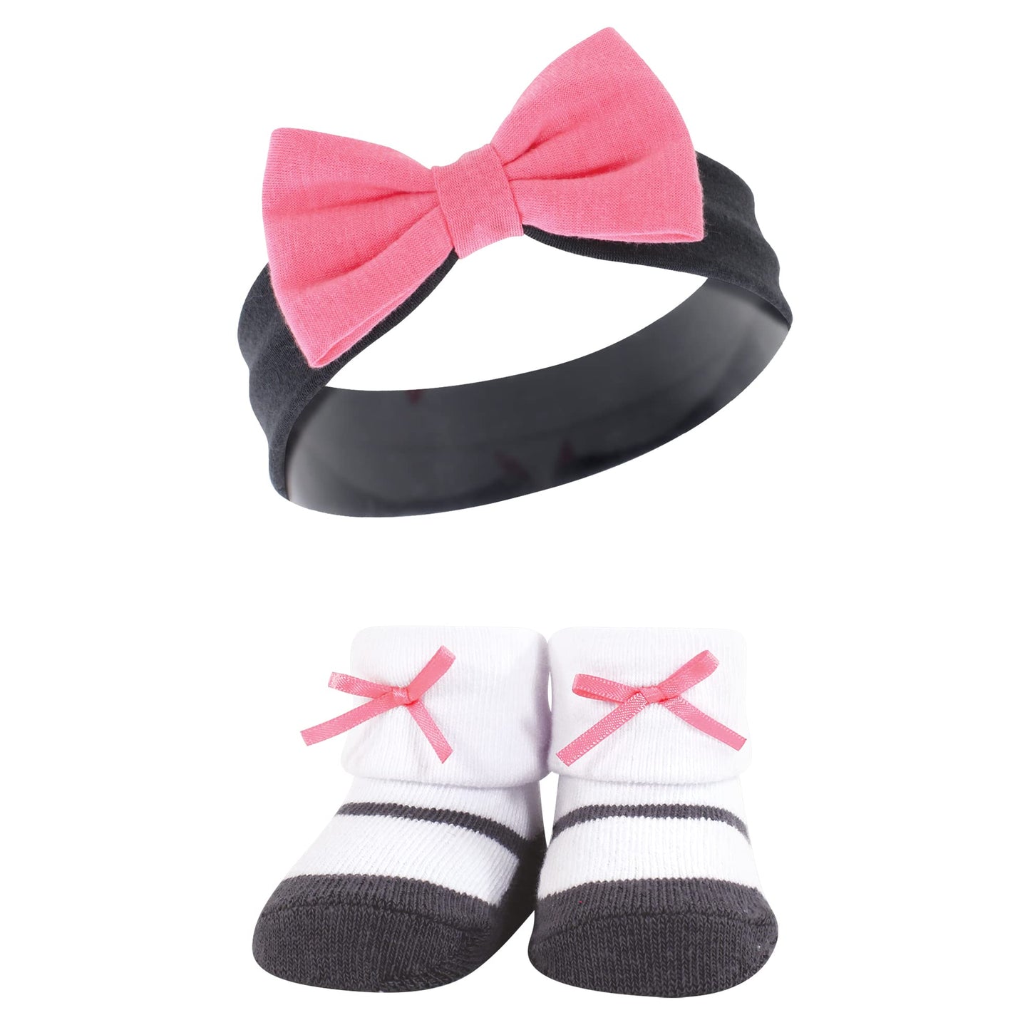 Hudson Baby Infant Girl Headband And Socks Giftset, Pink Charcoal, One Size