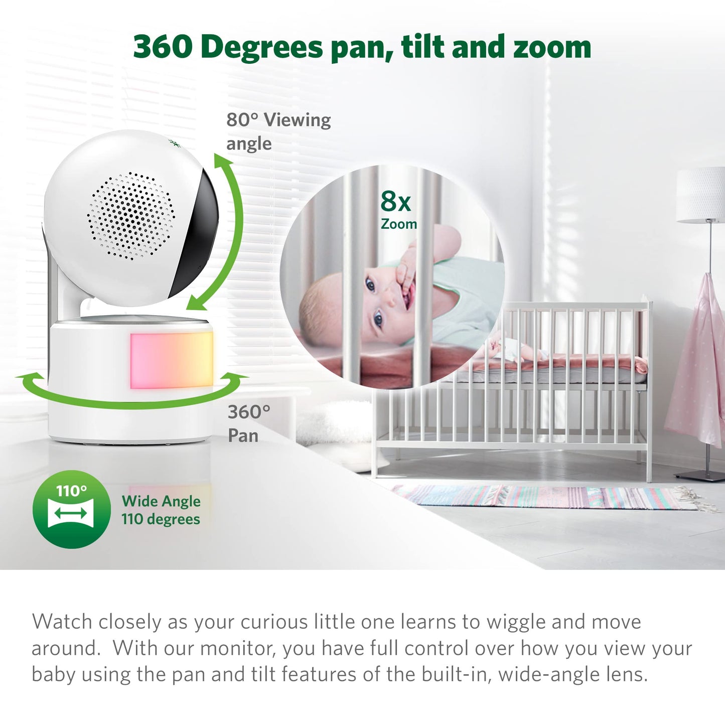 Leapfrog Lf915-2Hd Baby Monitor, 2 Cameras, 5    720P Screen, 360 Pan-Tilt-Zoom, Color Night Vision, Night Light, Two-Way Interc