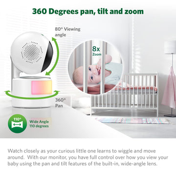 Leapfrog Lf915-2Hd Baby Monitor, 2 Cameras, 5    720P Screen, 360 Pan-Tilt-Zoom, Color Night Vision, Night Light, Two-Way Interc