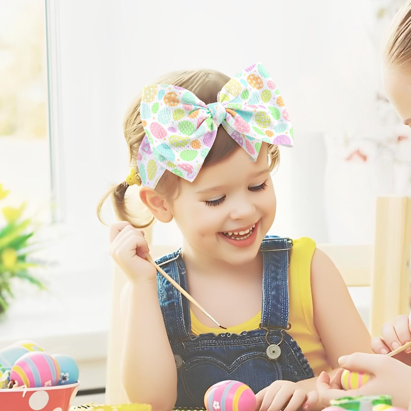 Yanjie 7' Easter Baby Girl Bows Egg Headband Easter Hair Bows Large Easter Baby Headband Toddler Girls Hair Accessories Infant