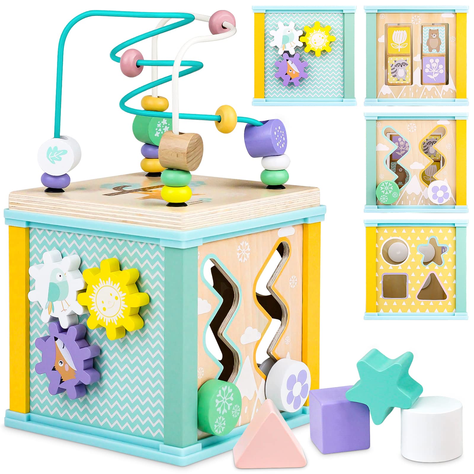 Wooden Activity Cube Montessori Toys for 1 2 3 Year Old Baby Toys 12 Months Toddlers 1-3 Birthday Gift Boys Girls Sensory Intera