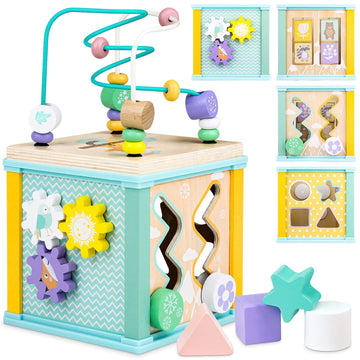 Wooden Activity Cube Montessori Toys for 1 2 3 Year Old Baby Toys 12 Months Toddlers 1-3 Birthday Gift Boys Girls Sensory Intera