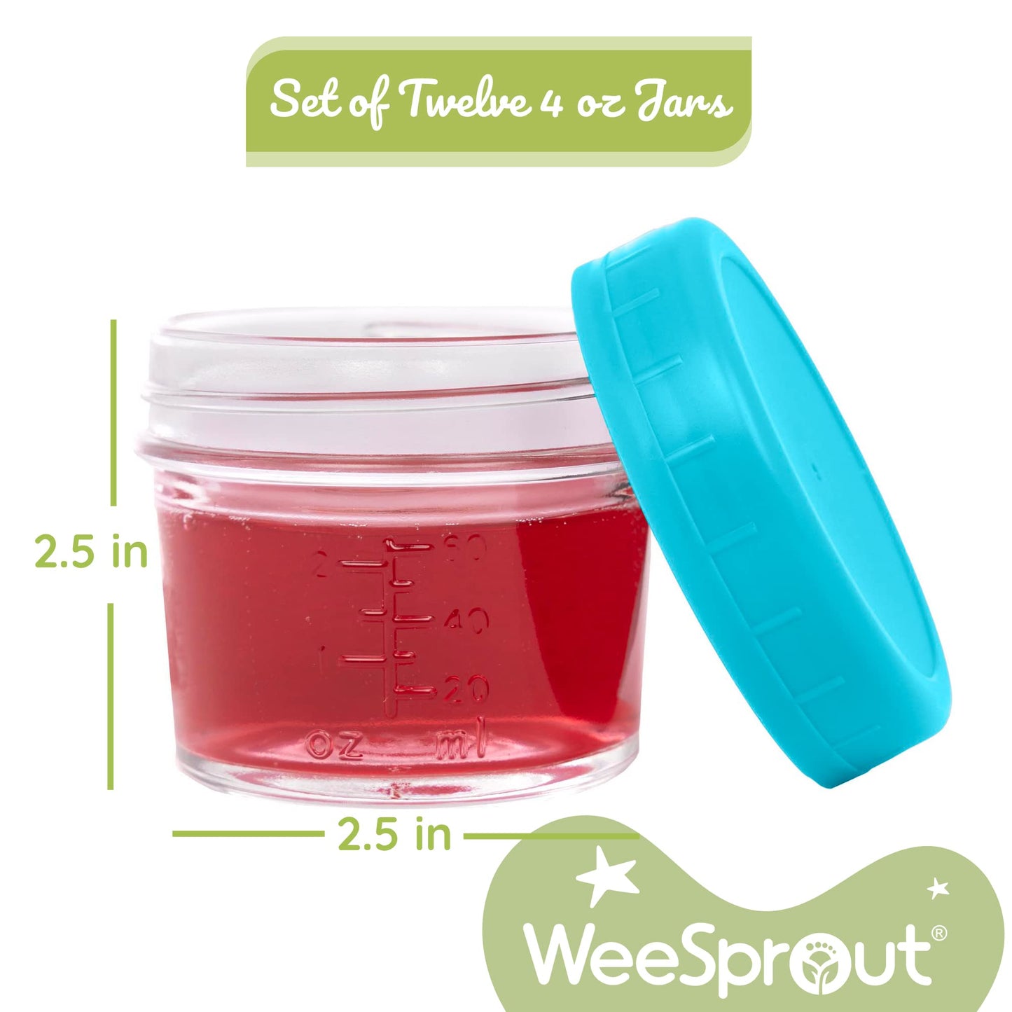 Weesprout Glass Baby Food Storage Jars - 12 Set, 4 Oz Baby Food Jars With Plastic Lids, Freezer Storage, Reusable Small Glass Ba