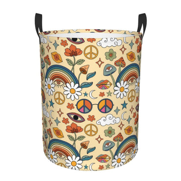 Pevtufa 70s Hippie Style Foldable Laundry Basket Organizer,Fabric Clothes Toy Storage Basket Nursery Hamper Storage Bin For Hous