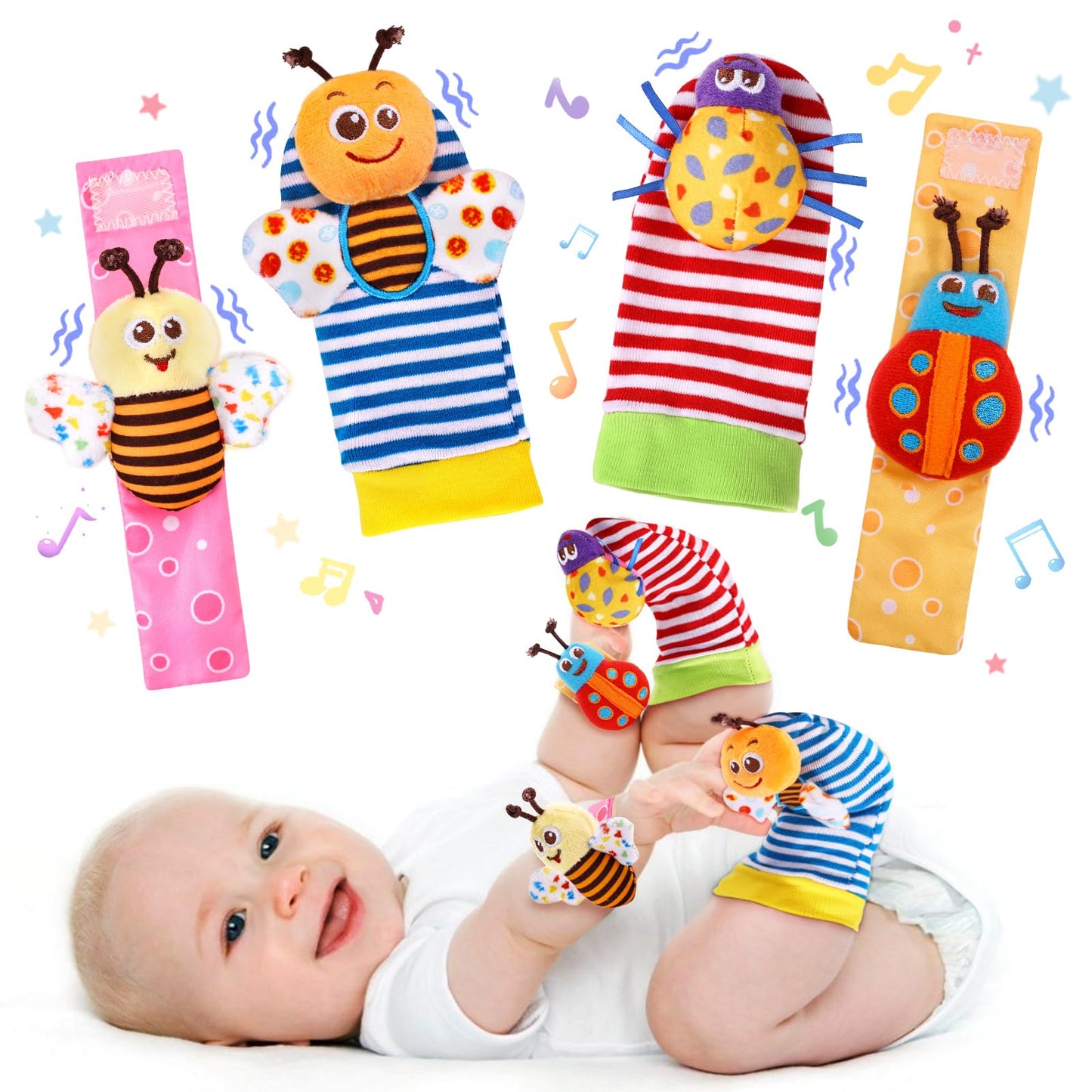 PADONISE Baby Wrist Rattles Foot Finder Rattle Socks Baby Bracelets for Infant Girls Boys Learning Toy Newborn Toys Baby Socks B