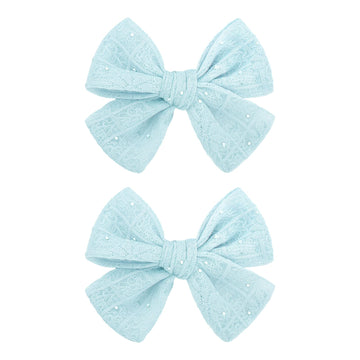 YanJie 2PCS Lace Hair Bow Clips 4 Light Blue Alligator Barrettes Bows with Rhinestone Baby Girl Hair Accessories for Infant Todd