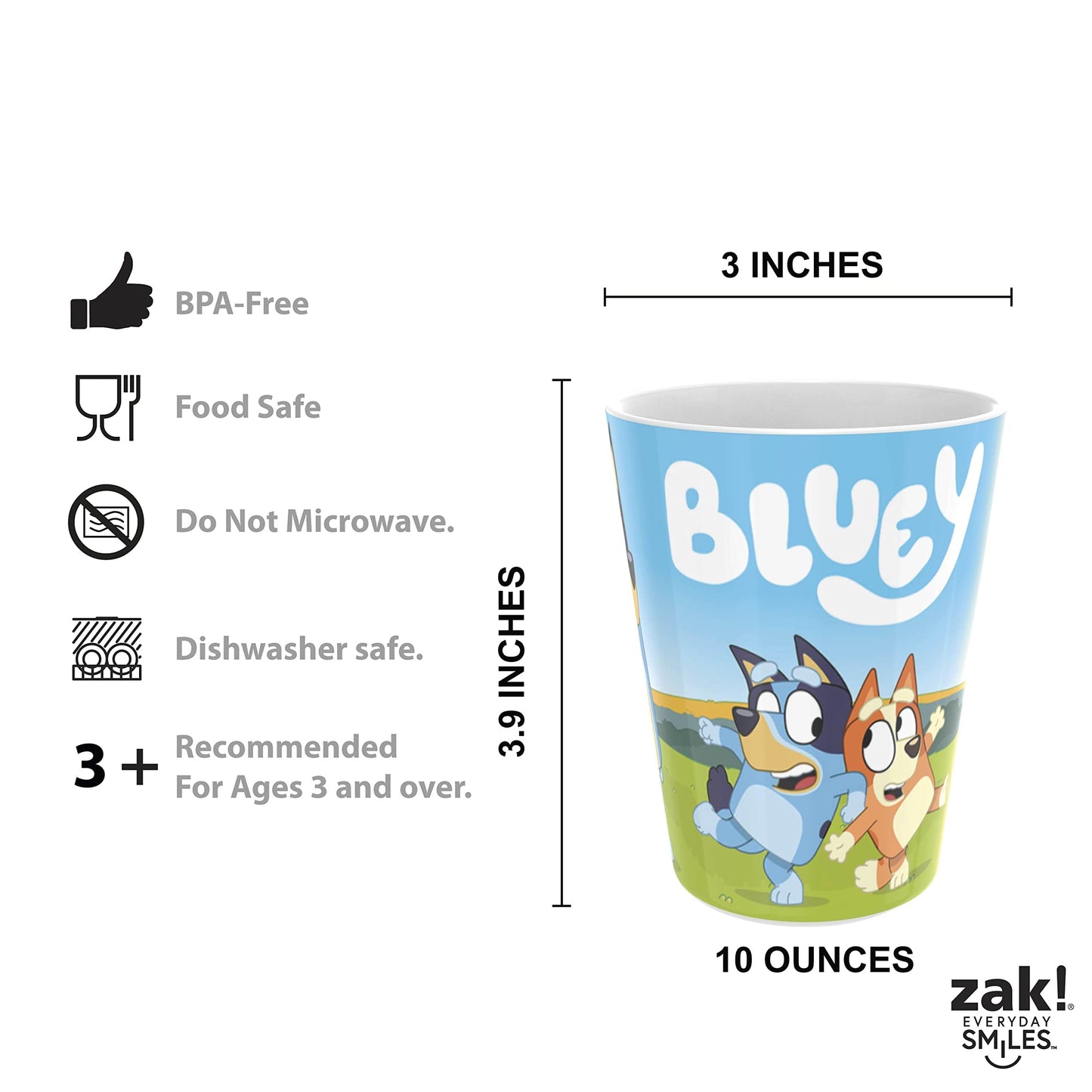 Zak Designs 5-Piece Dinnerware Set, Bluey - Durable Plastic & Stainless Steel - Includes Tumbler, 8-Inch Plate, 6-Inch Bowl, For