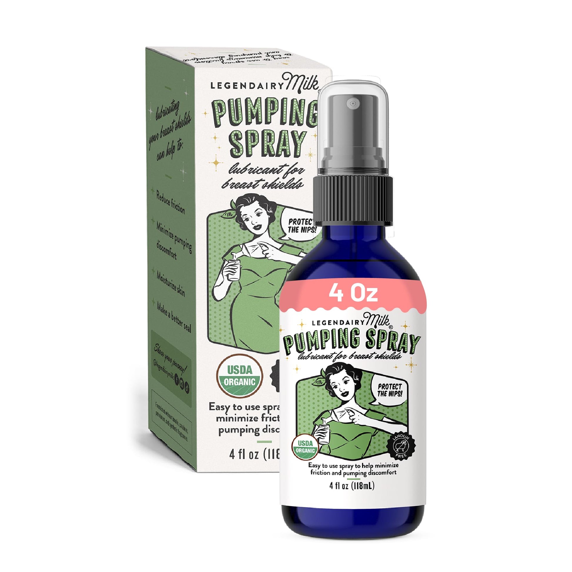 Legendairy Milk Pumping Spray 4 Oz., Helps Sore Nipples & Clogged Ducts, Organic Lubricant For Breast Shields And Flanges, Vegan