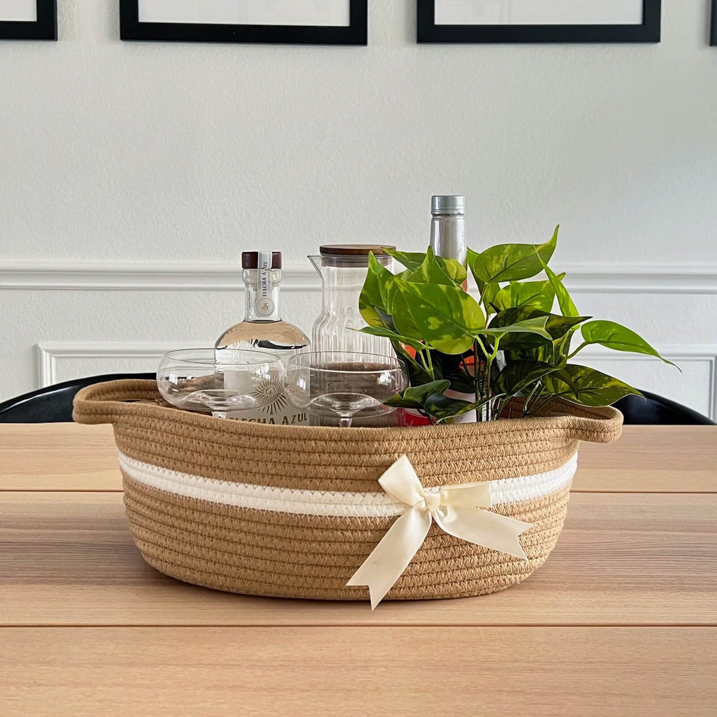 Chicvita Small Woven Rope Gift Basket, Baby Nursery Storage Basket For Towels, Snacks, Toys, Diapers, Rectangle Shelf Basket For