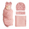 SNOWIE Soft 3Pcs Newborn Swaddle Set with Turban Cap Headband
