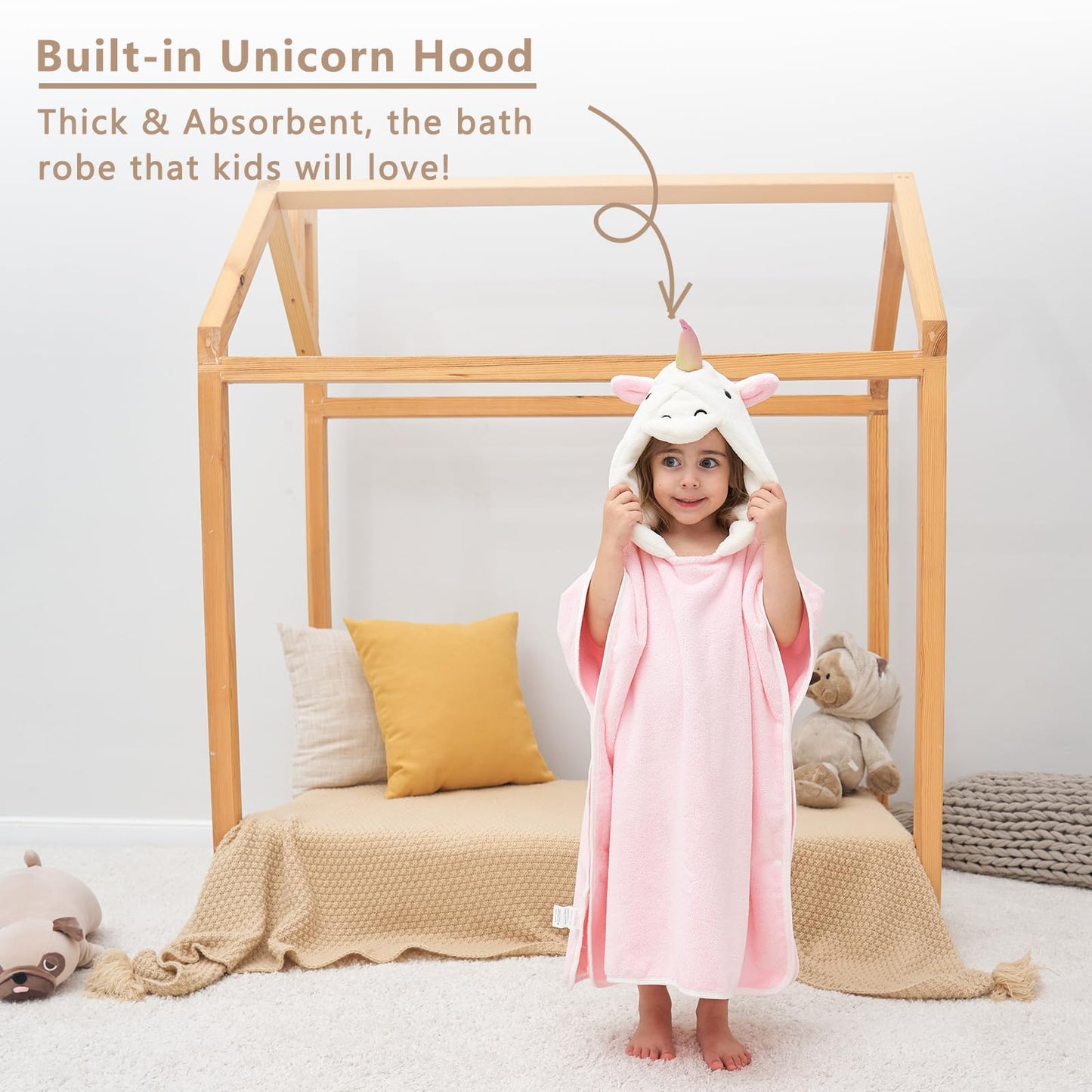 Pinnkku 3D Unicorn Hooded Towel, Ultrasoft & Absorbent Bath Towel For Babies, Infant, Toddler And Kids, Beach Poncho Towels, Gif