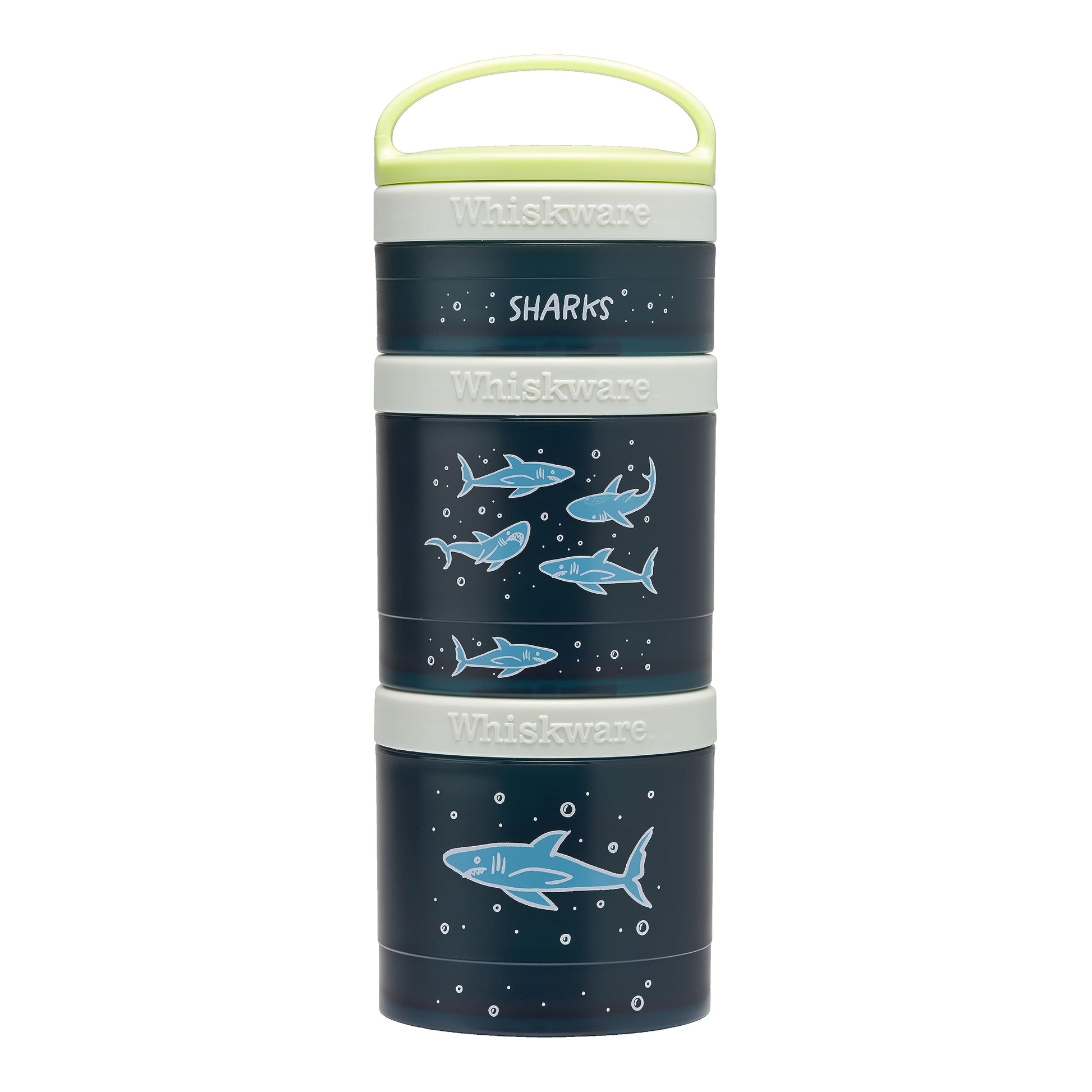 Whiskware Stackable Snack Containers for Kids and Toddlers, 3 Stackable Snack Cups for School or Travel, Sharks(Pack of 1)