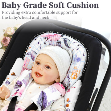 Pea Pod Infant Car Seat Insert With 3 Strap Covers, 3 In 1 Reversible Floral Baby Car Seat Head Support For Newborn, 3D Soft Min