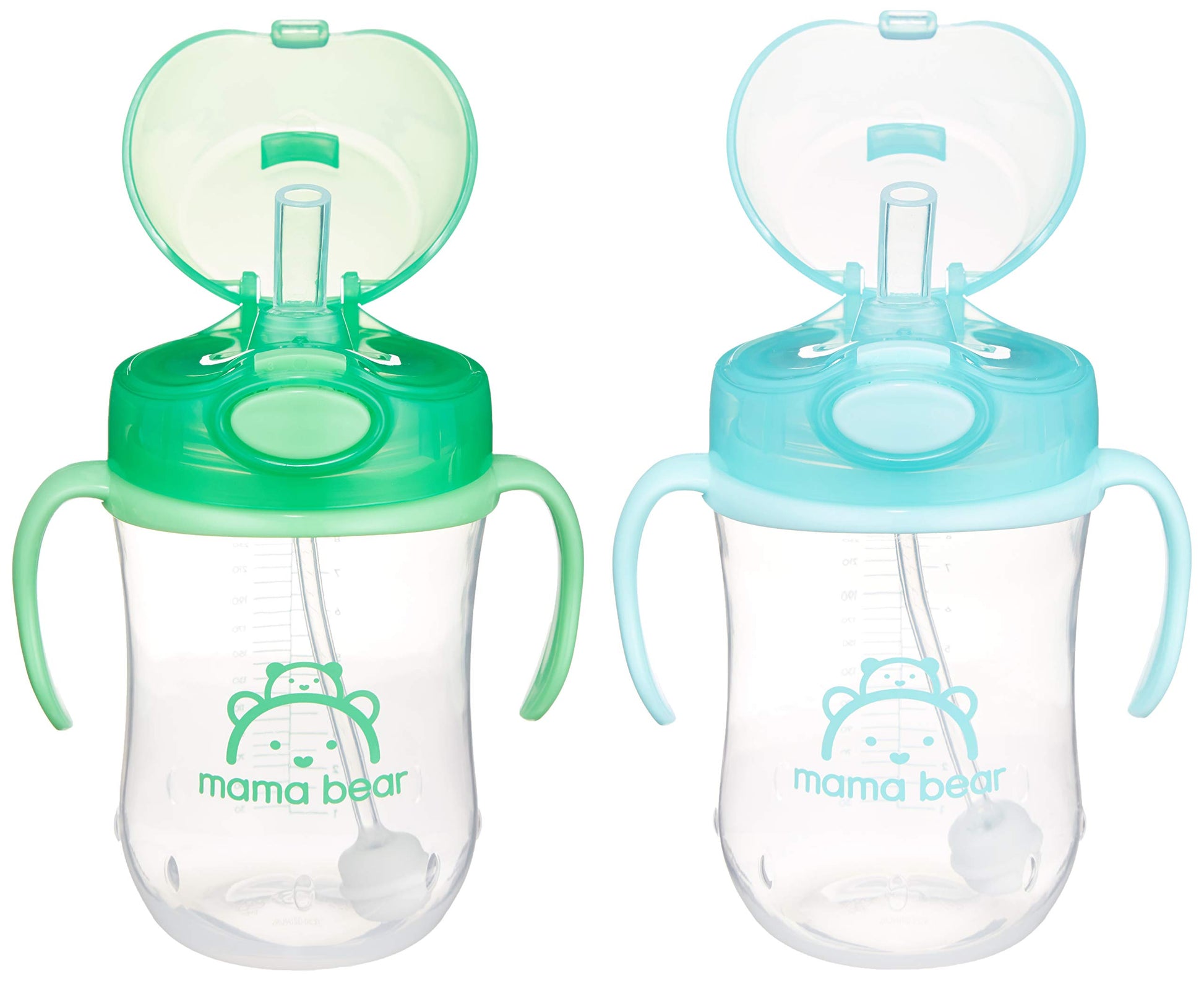 Amazon Brand - Mama Bear Silicone Weighted Straw Sippy Cup, 9 Ounces, Pack Of 2, Blue/Green