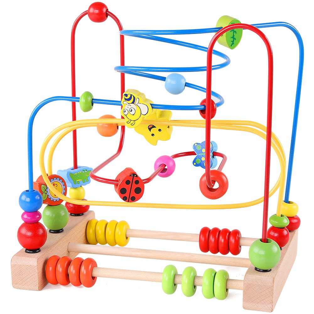 QZMTOY Bead Maze Toy for Toddlers Wooden Colorful Roller Coaster Educational Circle Toys for Kids Sliding Beads On Twists Wire T