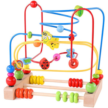 QZMTOY Bead Maze Toy for Toddlers Wooden Colorful Roller Coaster Educational Circle Toys for Kids Sliding Beads On Twists Wire T