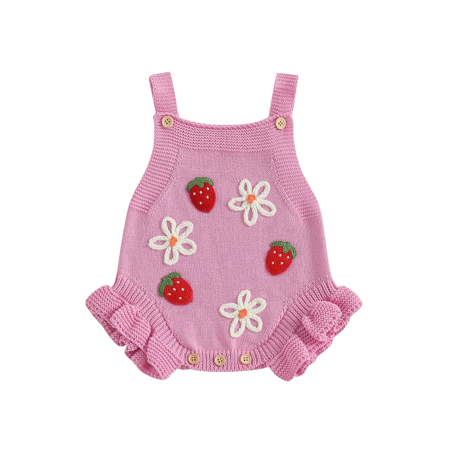 wybzd Newborn Sweater Romper Baby Girl Crochet Knit Sweaters Rompers Embroidery Flower Strawberry Outfit Sleeveless Bodysuit (Pi