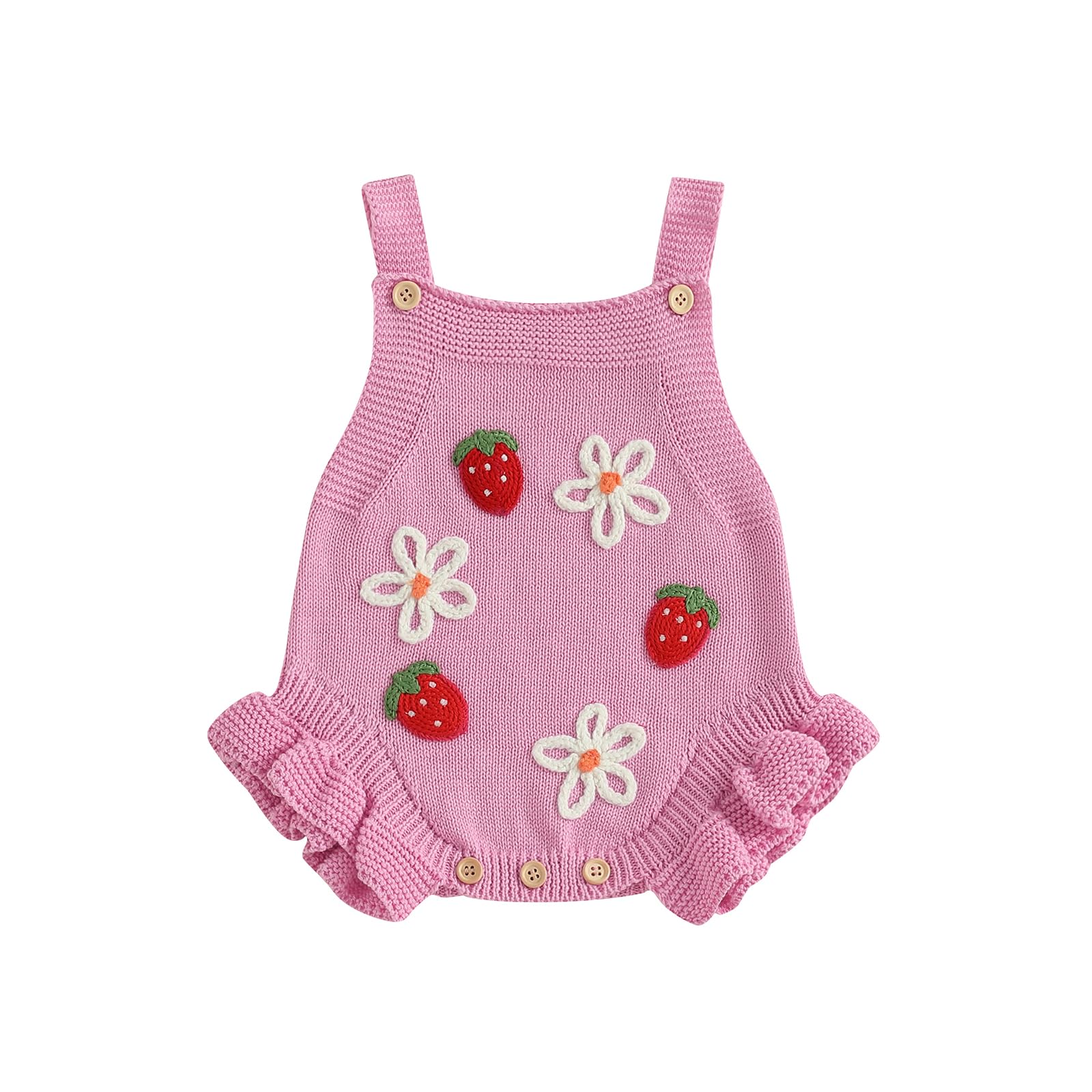 wybzd Newborn Sweater Romper Baby Girl Crochet Knit Sweaters Rompers Embroidery Flower Strawberry Outfit Sleeveless Bodysuit (Pi