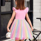 Flypigs Toddler Tutu Dress Girls Fluffy Summer Dresses Cute Pink Rainbow Flower Valentine Pageant Dress For 5 Years
