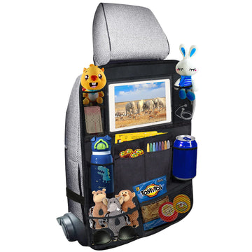 Ecurfu Backseat Car Organizer With 10 Compartments, 10 Inch Tablet Holder, Waterproof Storage Bag For Kids Cars - 600D Oxford Fa