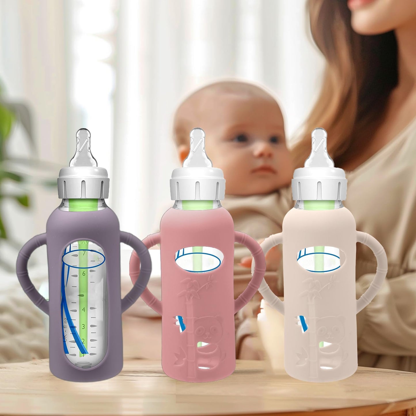 Busoha 3 Pack Silicone Sleeves For Dr. Brown'S Glass Baby Bottles - Drop Protection Baby Bottle Sleeves,Compatible With Dr. Brow