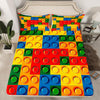 Feelyou Toddler Building Blocks Fitted Sheet Twin Size Kids Toy Brick Bedding Set for Boys Teens Games Bed Sheet Set Breathable 