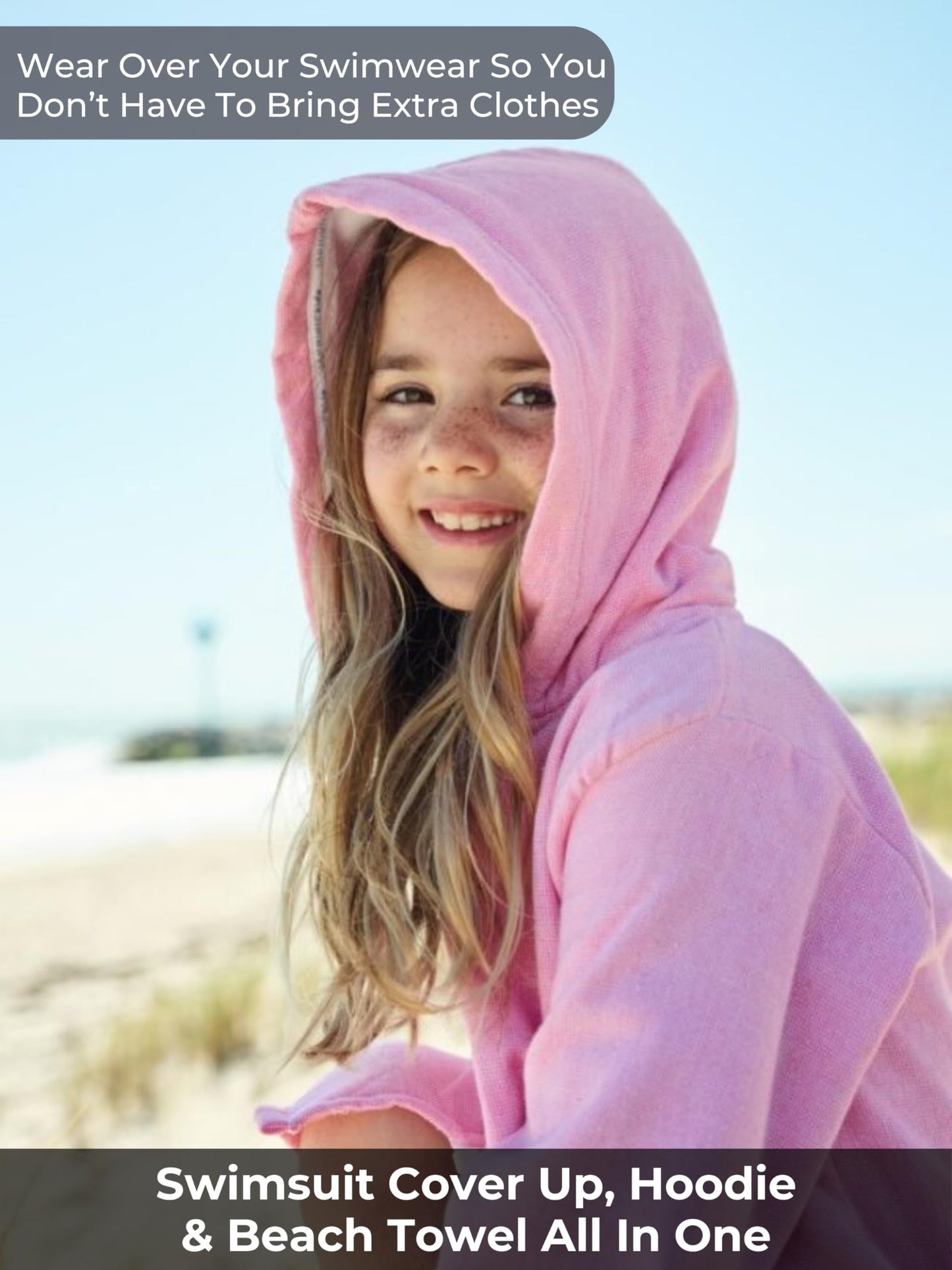 Sammimis Swim Suit Cover Up - Menorca - Kids Beach Towel With Hood, Zipper, Pockets, Long Sleeves & Terry Lining - Boys & Girls