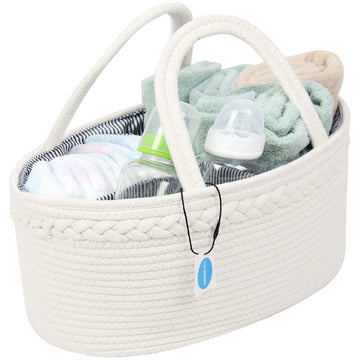 Casaphoria Little Large Baby Diaper Caddy Organizer - Nursery Storage Bin For Boys & Girls, Car Organizer, Cotton Rope Basket Po