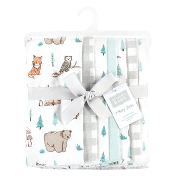 Hudson Baby Unisex Baby Cotton Flannel Burp Cloths, Neutral Woodland Pals 7-Pack, One Size
