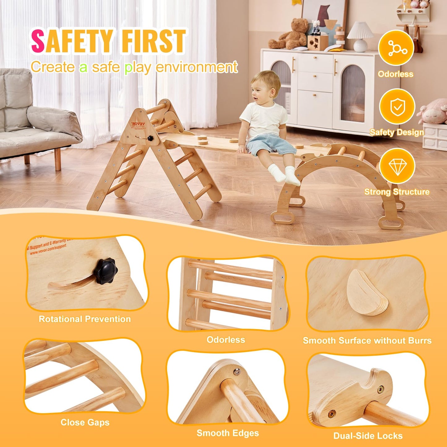 Vevor Pikler Triangle Set Climber 5 In 1, Toddler Climbing Toys Indoor Folding With Arch&Ramp&Ladder For Montessori Play Gym For
