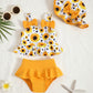 Toddler Swimsuit Girl 12-18 Months Toddler Bathing Suit Yellow Dasiy Tankini Baby Girl'S Swimwear Summer Beach Bikini Hat Outfit