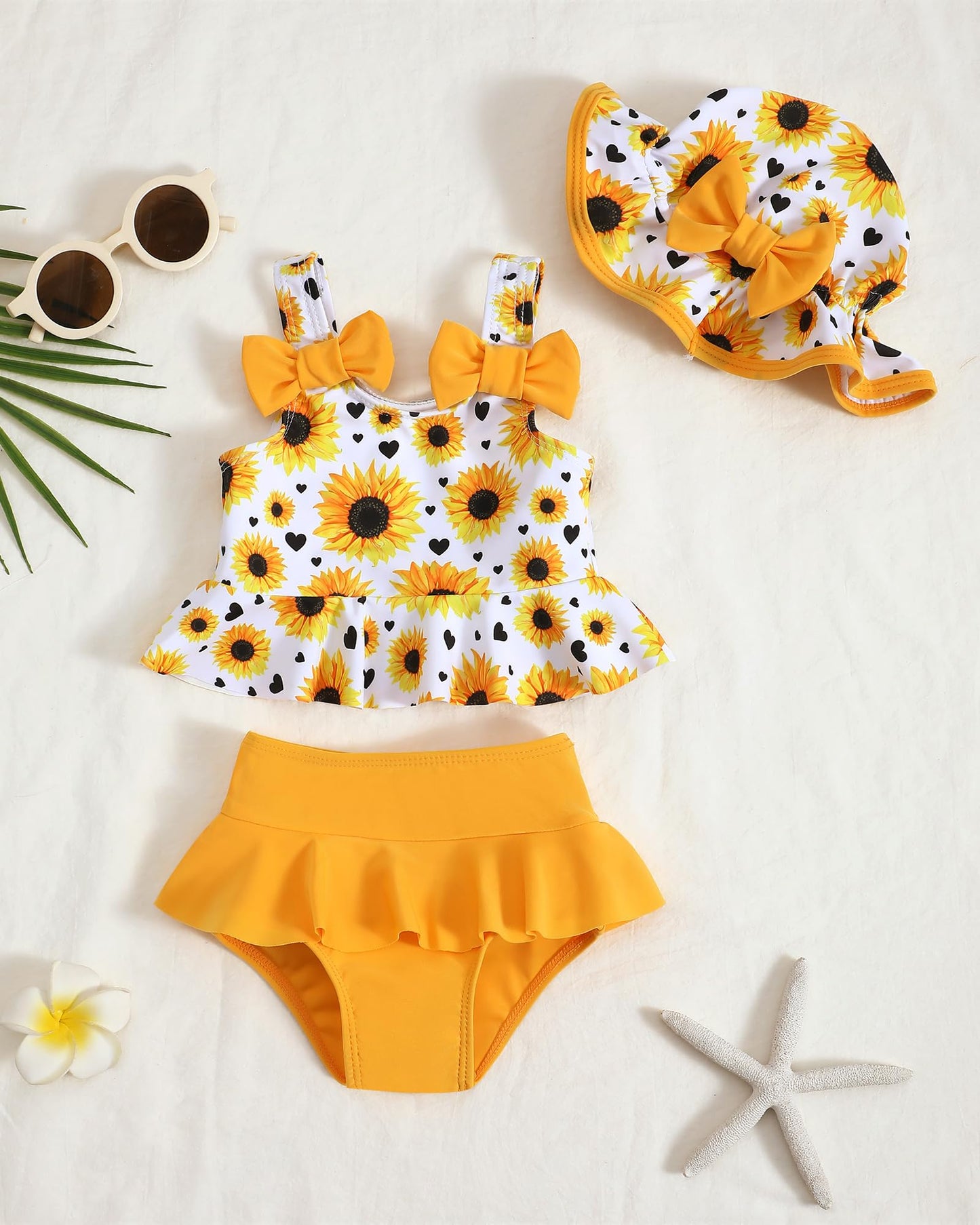 Mioglrie Toddler Bathing Suit Girl 3T 4T Swimsuit Girls Toddler Beach Swim Suit 2 Piece Yellow Dasiy Bikini Summer Swimwear Tank
