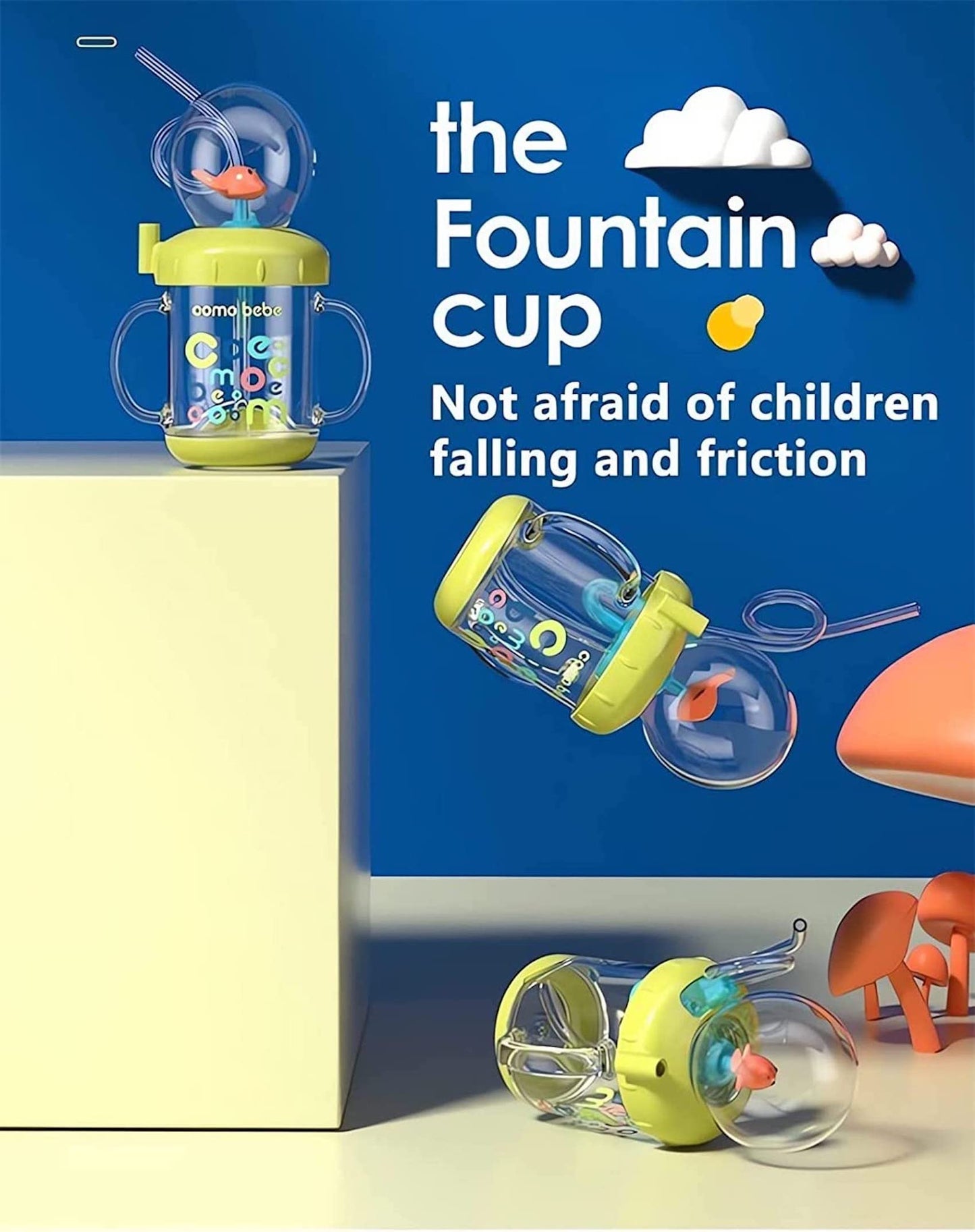 Cute Whale Cup With Squirt - Water Bottle, Sippy Cup With Leak Proof Weighted Straw For Kids (220Ml/Yellow)