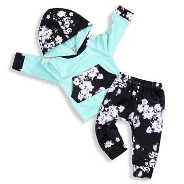 Happyma Infant Toddler Baby Girl Sweatshirt Floral Hoodie Outfits Tops +Pants Clothes Set (Green, 18-24 Months)