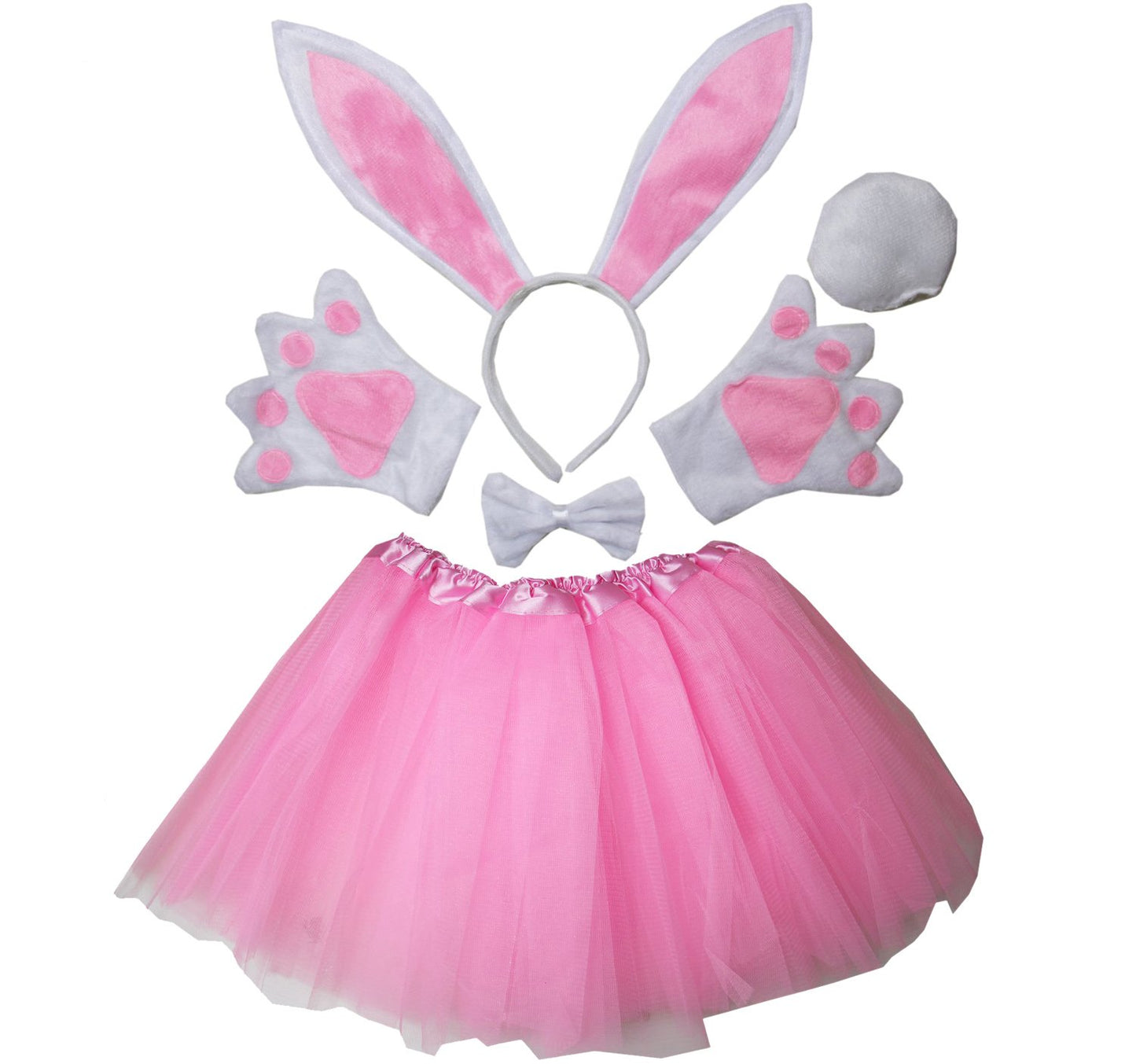 Kirei Sui Kids Costume Bunny Rabbit Dress Up Animal Ears Headband Bowtie Tail Tutu Paws Set Pink