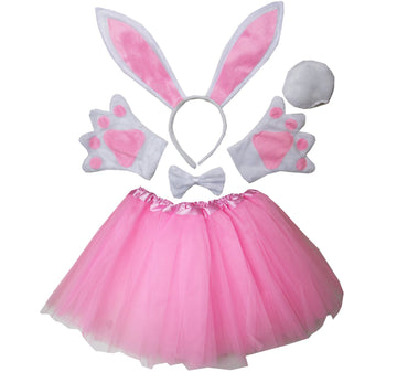 Kirei Sui Kids Costume Bunny Rabbit Dress Up Animal Ears Headband Bowtie Tail Tutu Paws Set Pink