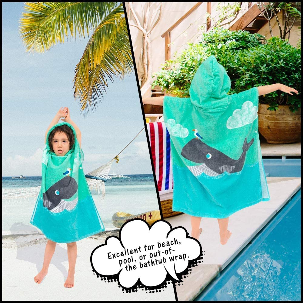 Toddler Hooded Beach Towel Coverup Cape Kids 100% Cotton Soft Quick Dry Absorbent Use For Swim Pool Bath Poncho Towels For 3 To