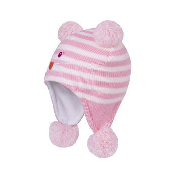 Langzhen Toddler Kids Infant Winter Hat,Earflap Knit Warm Cap Fleece Lined Beanie For Baby Boys Girls (Bear -Pink Stripe, 2-4 T)