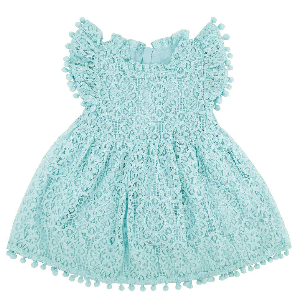Bgfks Baby Girl Tutu Dress Elegant Lace Pom Pom Flutter Sleeve With Flower Headband Set(Light Blue,2T)