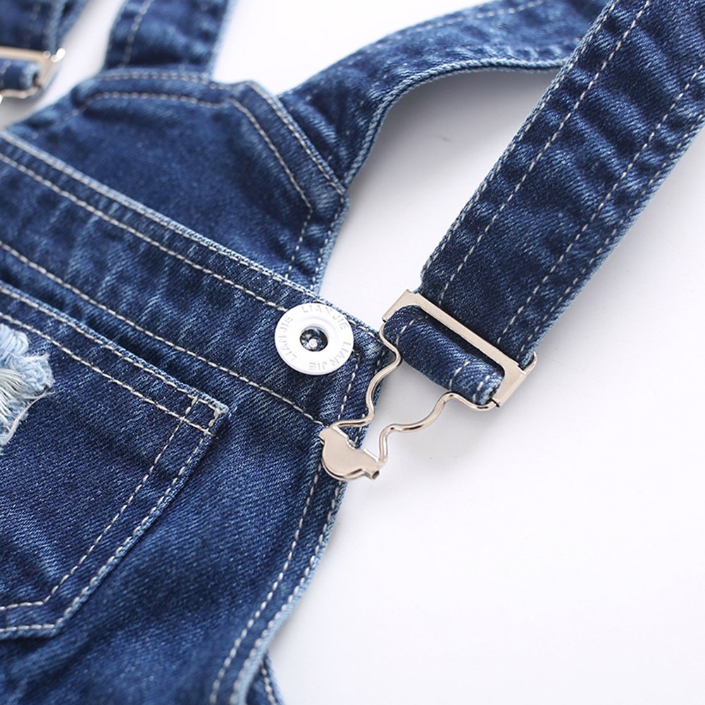 Kidscool Space Baby Little Child Cute Ripped Adjustable Straps Jean Overalls,Blue,2-3 Years