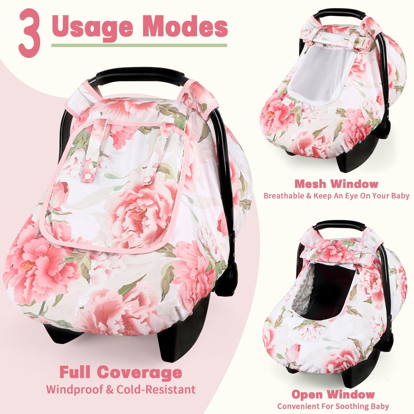 Car Seat Cover Baby, Hnhuaming Infant Car Seat Covers Canopy For Babies Girls, Warm & Windproof Newborn Carseat Covers With Brea