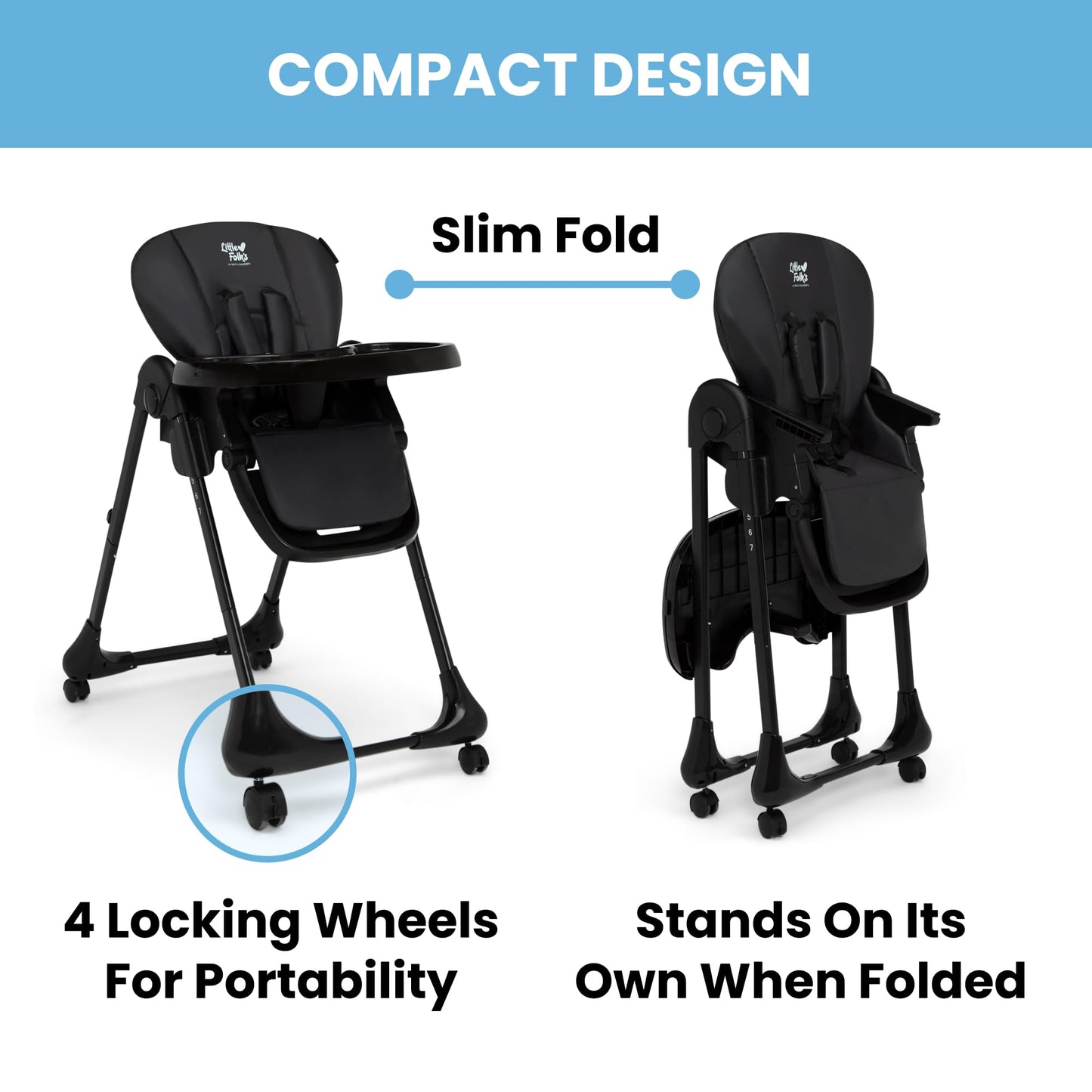 Delta Children Little Folks 2-In-1 Slimfold High Chair For Babies And Toddlers, Black