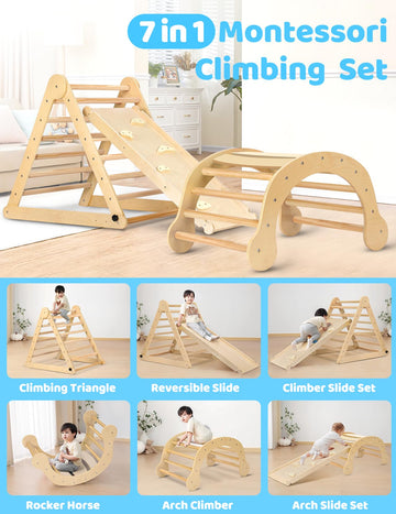 Yoleo Pikler Triangle Set, Foldable 7-In-1 Montessori Climbing Set Fun Baby Pickler-3 Piece Climbing Jungle Gym And Indoor Playg