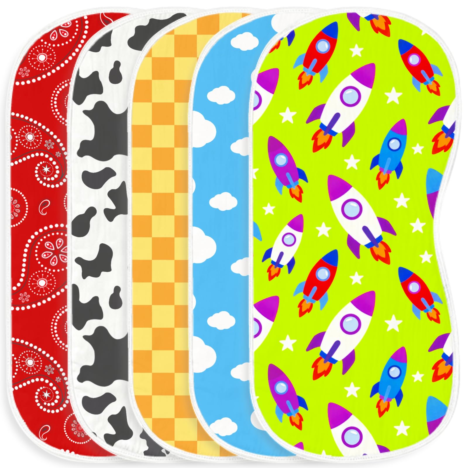 Wauprant 4 Pack Baby Burp Cloths, Soft Muslin Cotton Boho Star Moon Print Burp Cloths, Super Absorbent Washcloths Infants Burpin