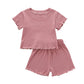 Kupretty 2Pcs Toddlers Baby Girls Summer Clothes Set Ruffle Ribbed Short Sleeves T-Shirt Tops Shorts Comfy Outfits (Pink, 12-18