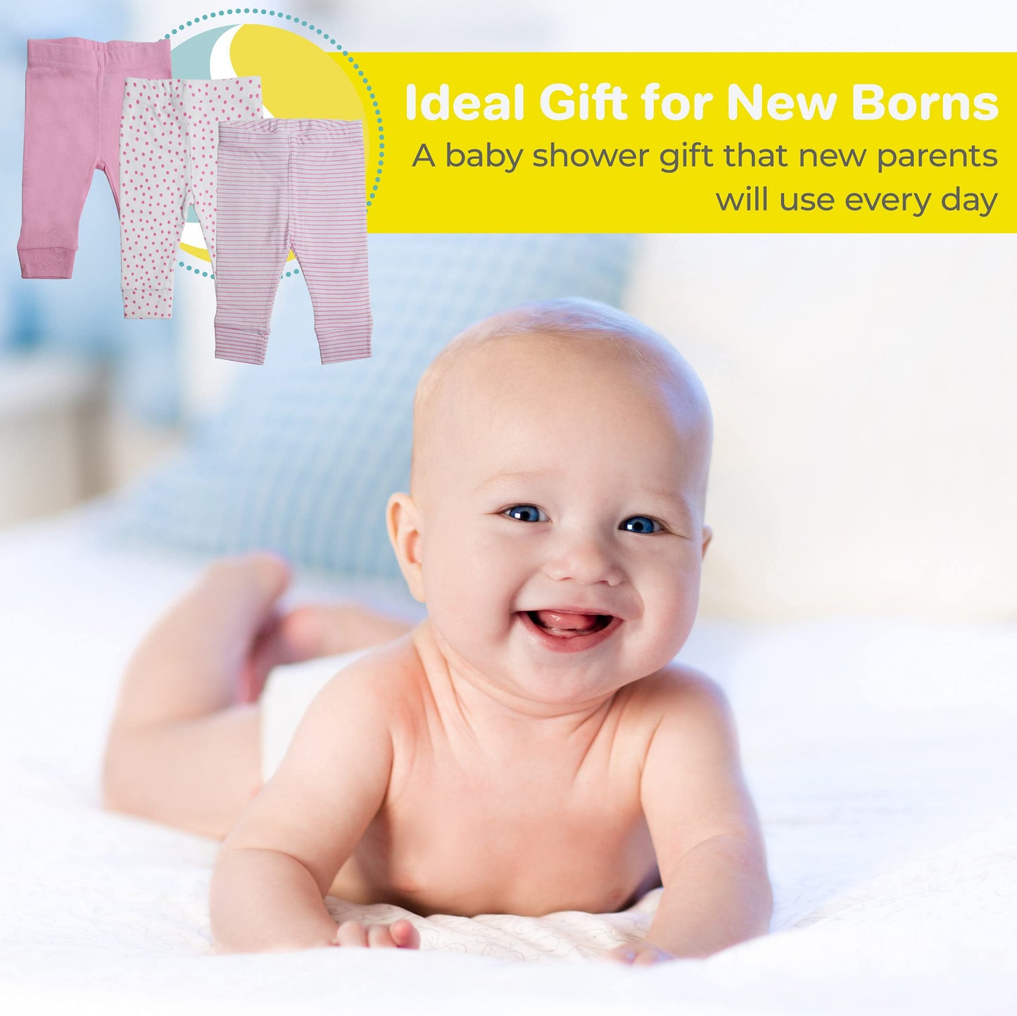 Spasilk Tapered Pants, Girls Cotton Pants, 3 Pack, Pink Dots, 18 Months